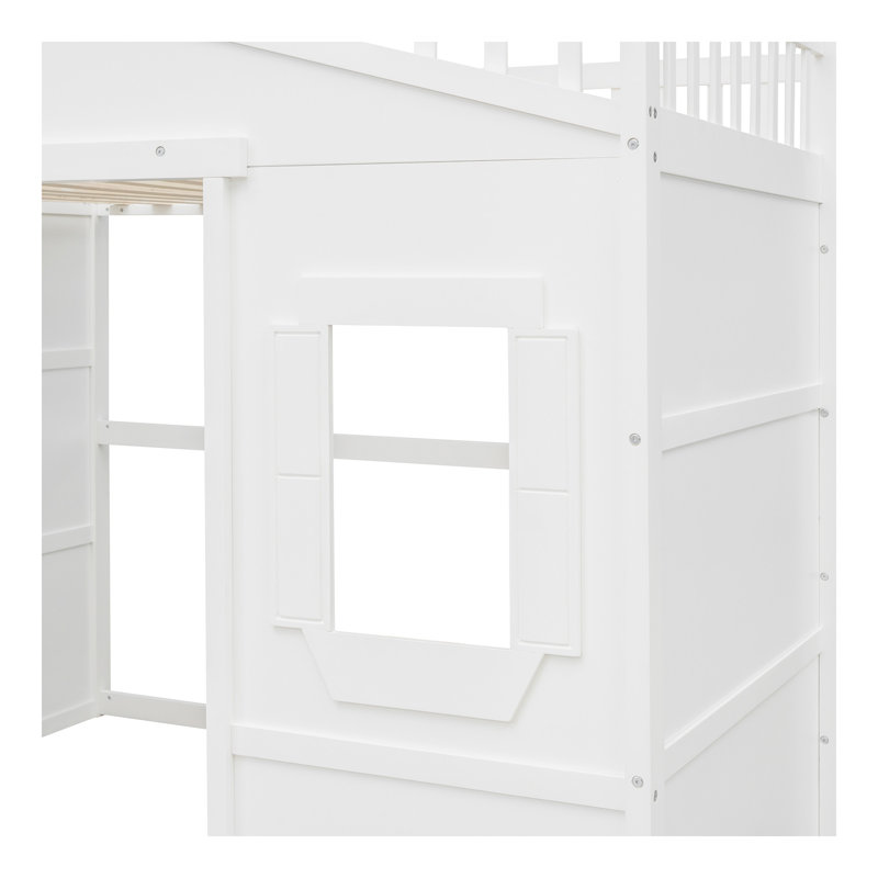 Lit mezzanine pleine grandeur avec échelle - blanc, Lit double, Blanc