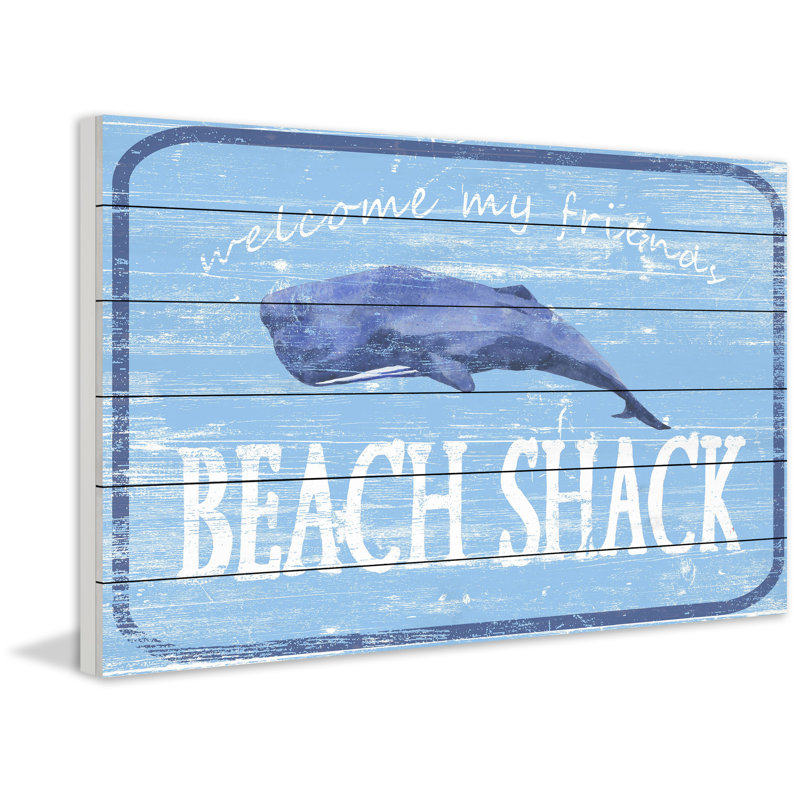 Shack at the Beach - impression d'art textuel sur bois sans cadre, H 12 po x l 18 po x P 1,5 po