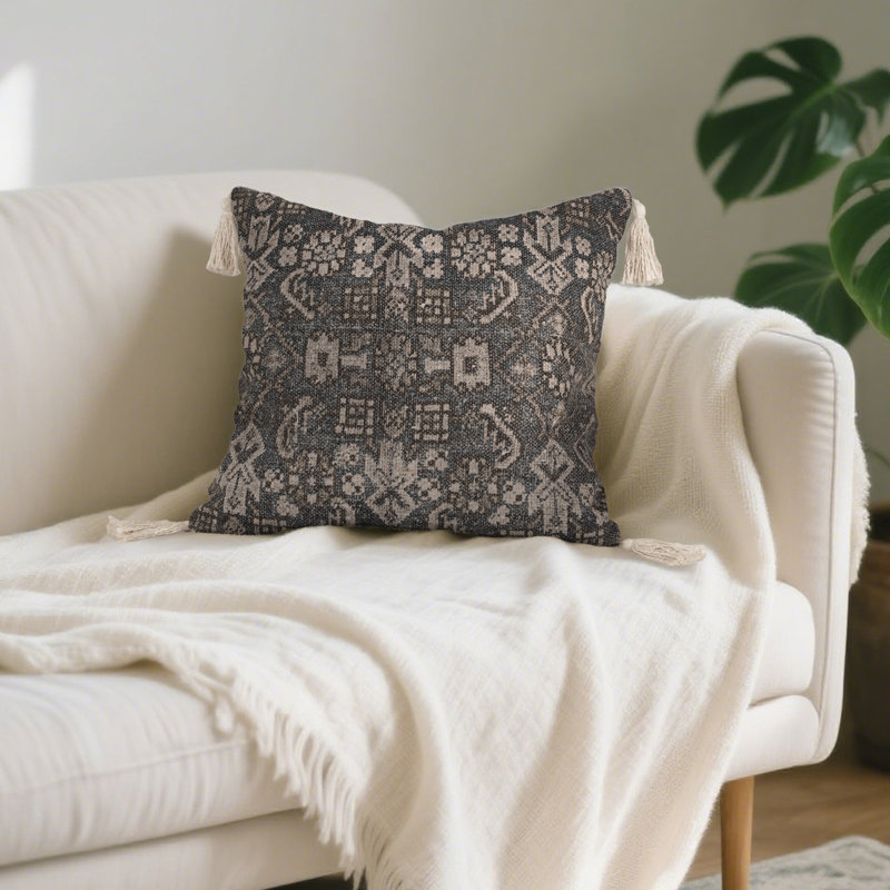 Coussin décoratif en lin Boho, Housse de coussin seulement - sans coussin, H 18 po x l 18 po