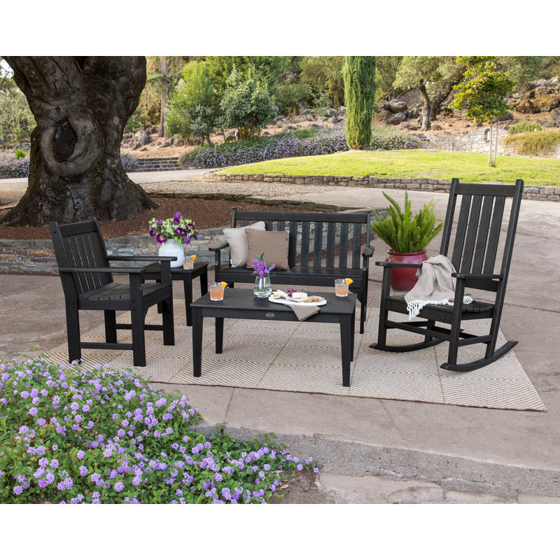 POLYWOOD Vineyard 5-Piece Bench & Rocking Chair Set, Green