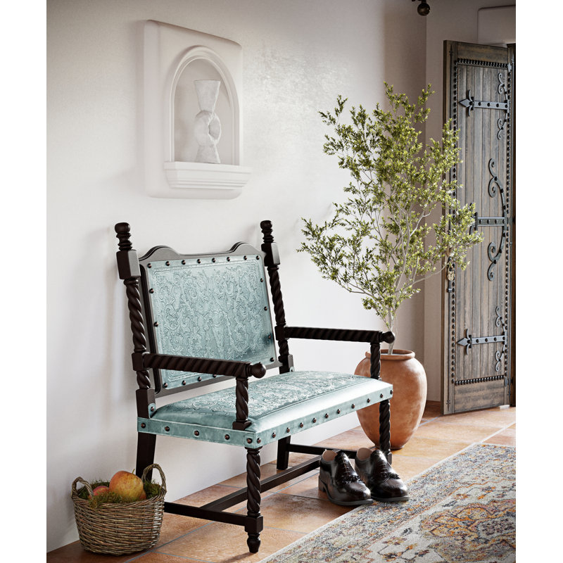 Colonial Leather Bench, Turquoise