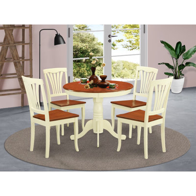 5 Piece Dining Room Furniture Set Includes a Round Kitchen Table with Pedestal and 4 Dining Chairs, 36x36 Inch, Buttermilk & Cherry