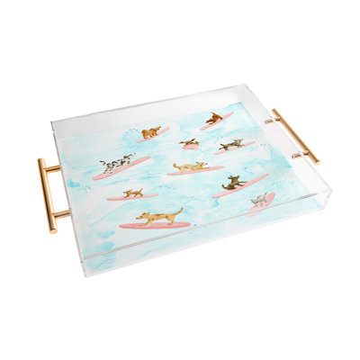 Sabina Fenn Illustration Dogs Surfing Blue Acrylic Tray