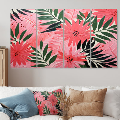 Ensemble d'art mural 4 pièces "Jungle tropicale rose" par Matisse III - Palmiers et palmiers
