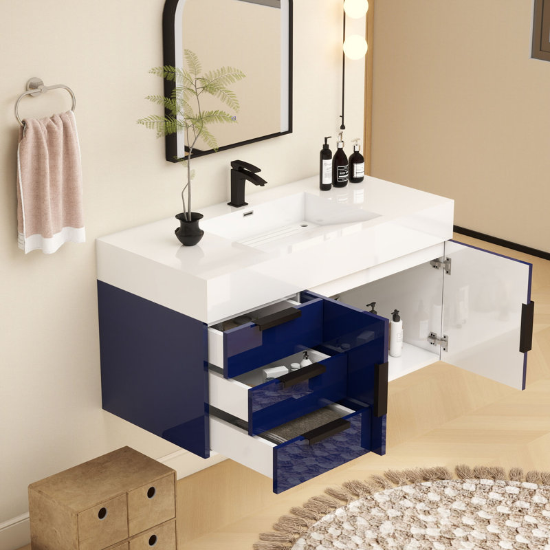 Ensemble de meuble-lavabo simple mural 42 po, Bleu marine
