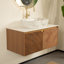 Meuble-lavabo mural 36 po avec portes en sergé de chêne brun, comptoir en pierre frittée blanc de Carrare, charnières à fermeture en douceur, sans lavabo / robinet (bois massif et contreplaqué)