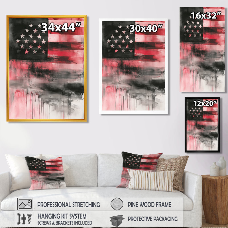 «Patriot Us Flag Memories II», art mural États-Unis, H 40 po x l 30 po, Impression encadrée sans passe-partout, Doré