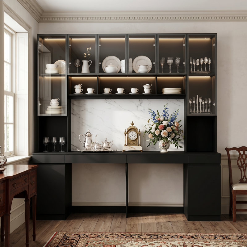 90.6" Large Dining Cabinet with LED Lights
