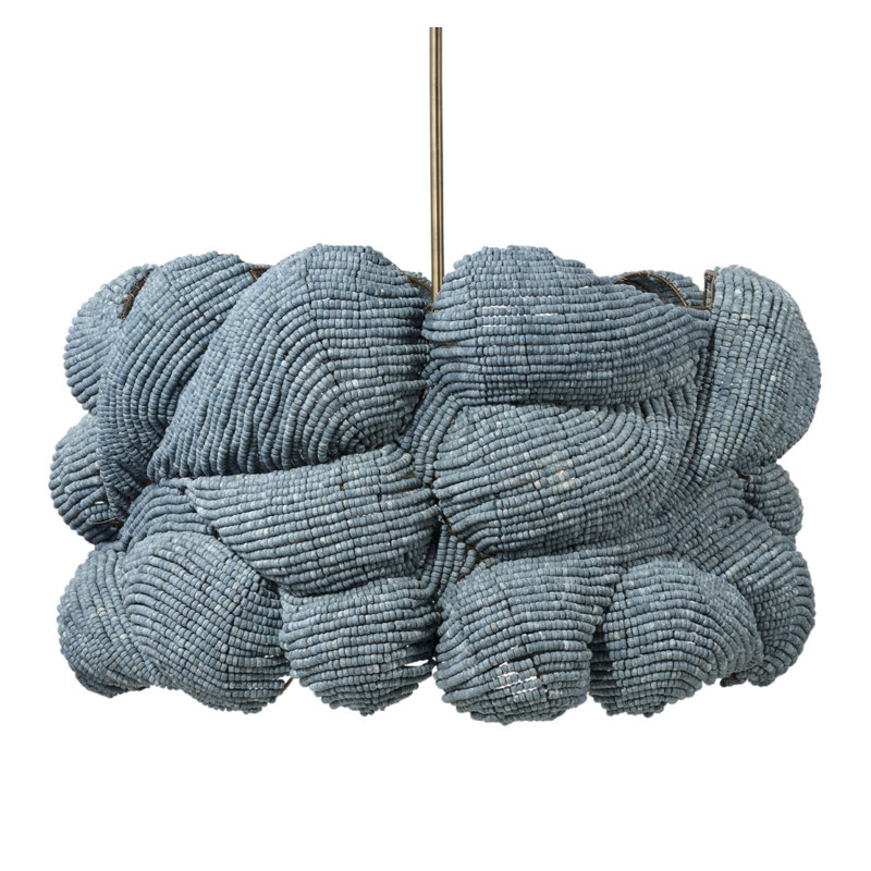 Anguilla 6-Light Wood Beaded Chandelier, Natural, Blue