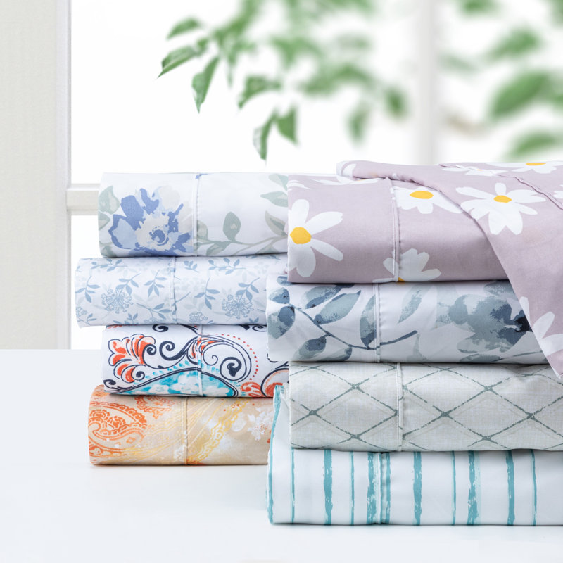 Ensemble de draps Pointehaven en microfibre douce et profonde, à poches profondes, Queen, Floral, vigne