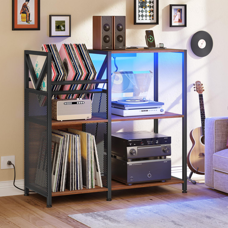 Miele Record Player Storage Cabinet Table Stand with Power Outlets & LED Light Turntable Stand