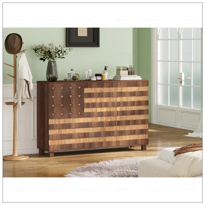 Hand-Carved Walnut Buffet Sideboard With Storage: 2 Drawers, 3 Doors, Adjustable Shelves For Entryway And Living Room, Walnut