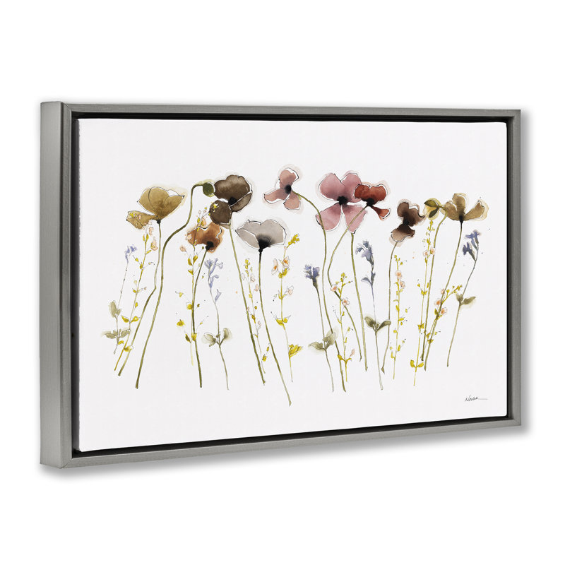 Toile flottante encadrée "Spring Poppy Sprig" par Shirley Novak, Cadre flottant gris lustré, H 17 po x l 25 po