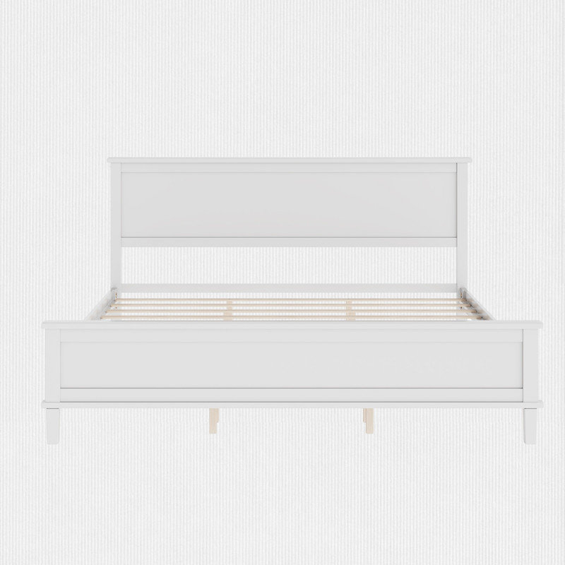 Bed Frame Platform with Headboard, White, King