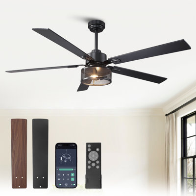 Ventilateur de plafond intelligent de 60 po avec trousse d'éclairage et télécommande VacZon, pales en bois à double face, moteur à courant continu réversible à 6 vitesses, minuterie, tiges verticales de 6 po / 10 po, fonctionne avec une application IOS ou Android 