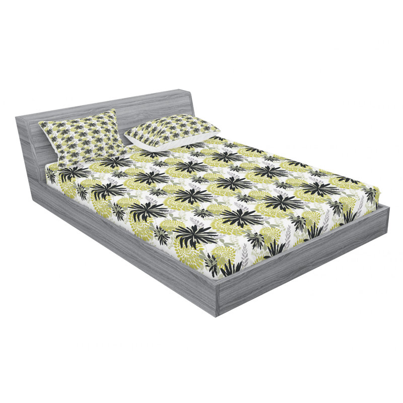 Ensemble de draps à fleurs et feuilles, Ensemble de drap pour grand lit avec drap-housse