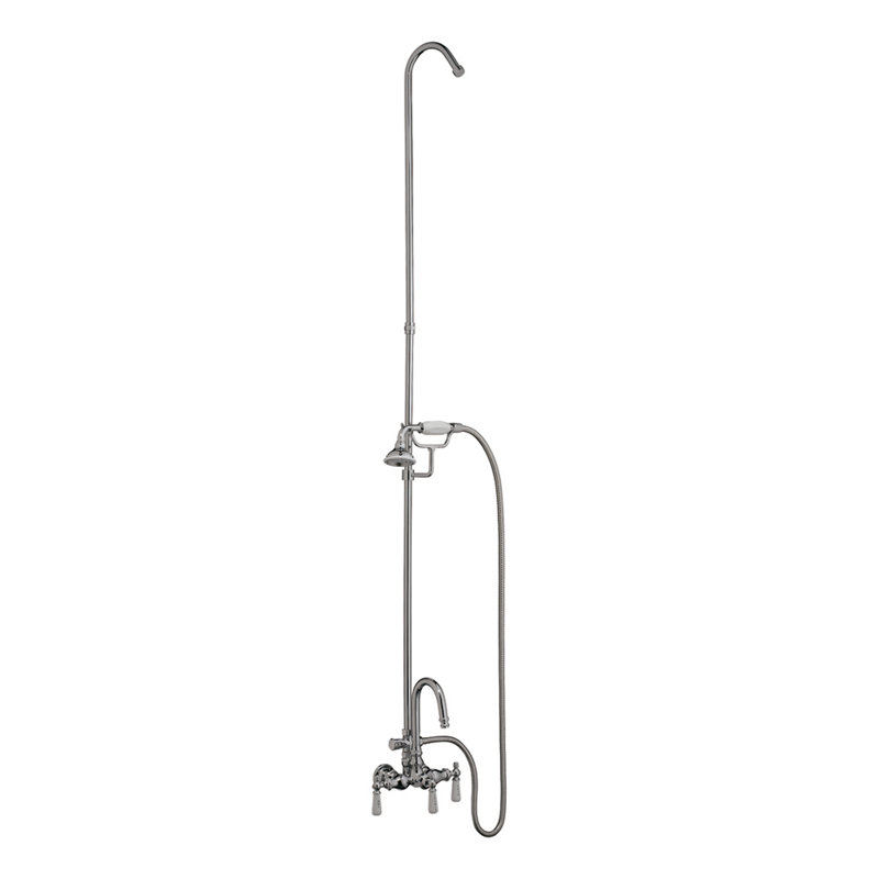 3 Handle Bathroom Clawfoot Tub Faucet with Hand Shower and Diverter, Polished Chrome, 4"