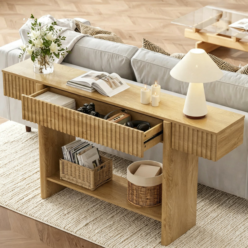 Console scandinave, 32.3" H x 55.1" W x 11.8" D, Brown, Brown, Brown