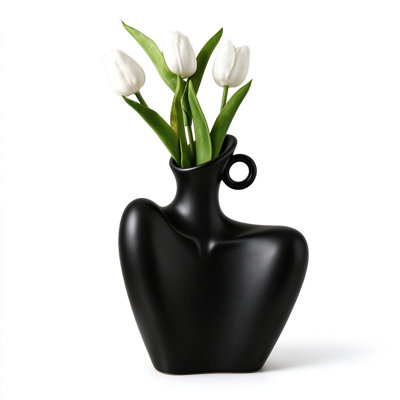 Vase en céramique noir moderne moderne, vase à sculpture abstraite pour la décoration intérieure