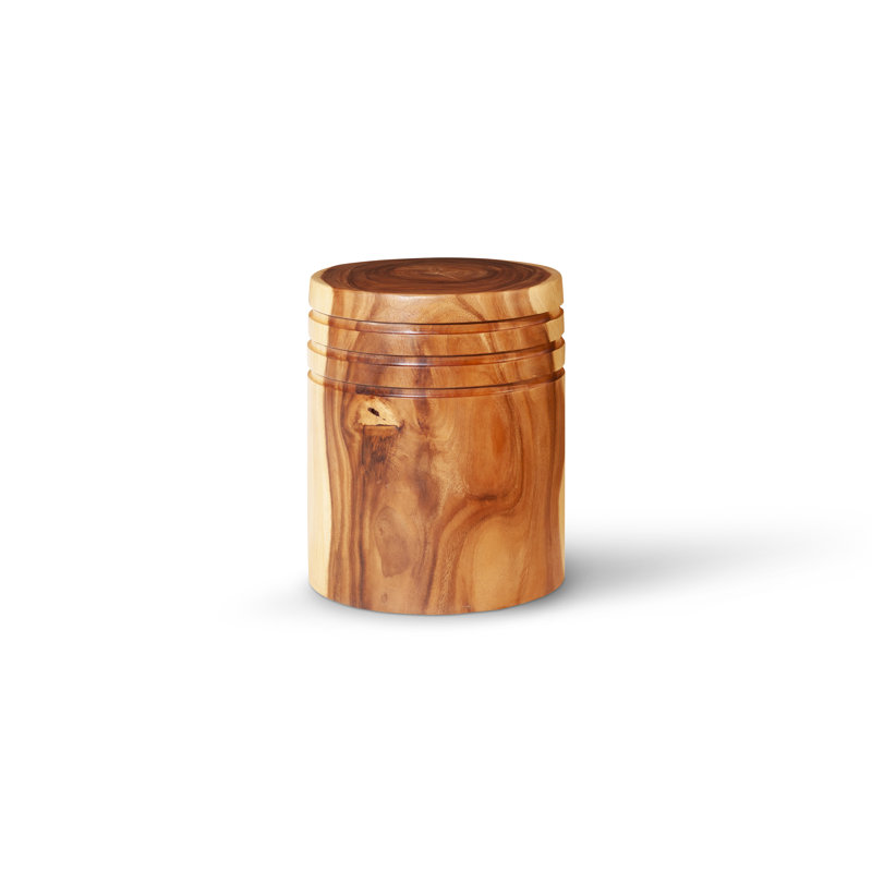 Groove Solid Wood Drum End Table