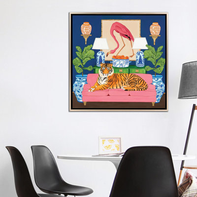 " Chinoiserie Tiger In The Living Room With Flamingo Ginger Jar And Fiddle Leaf Fig " by Green Orchid Boutique