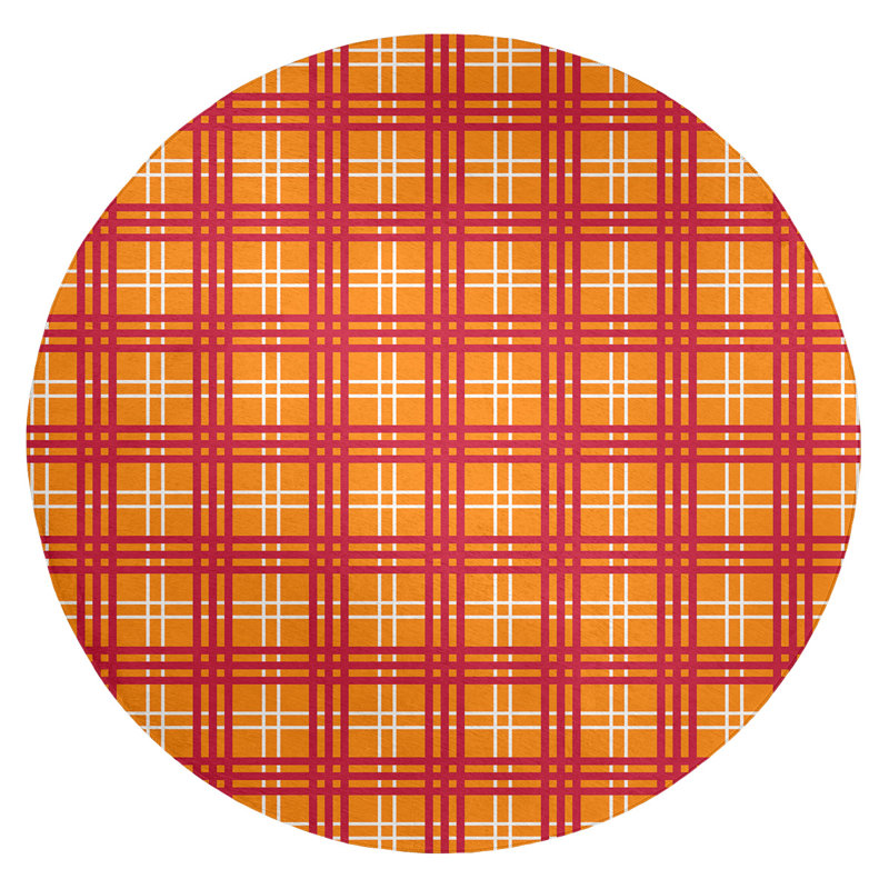 Tapis à carreaux orange, Rond 5 pi