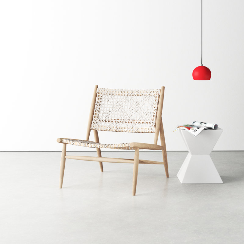 Kazbah Upholstered Side Chair, White Genuine Leather/Bleached Oak Legs