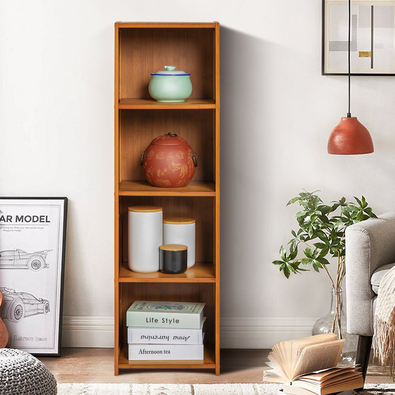 Brown Bamboo 4-Shelf Adjustable Modern Bookcase