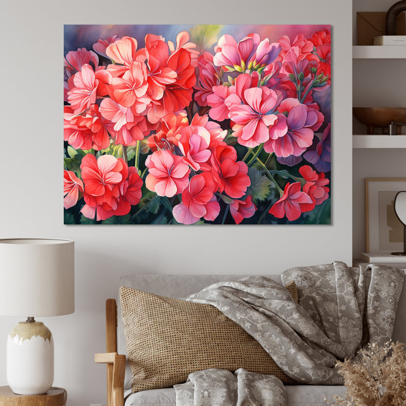 Geraniums au coucher du soleil, H 24 po x l 32 po x P 1 po, Toile tendue
