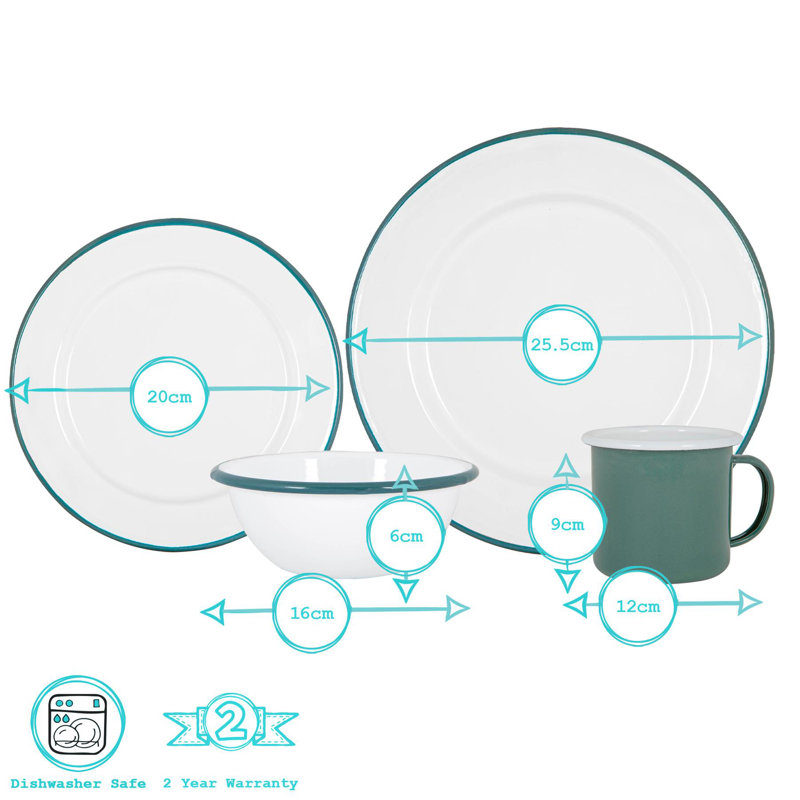 Dinnerware Set 16 Piece - Service for 4, Green