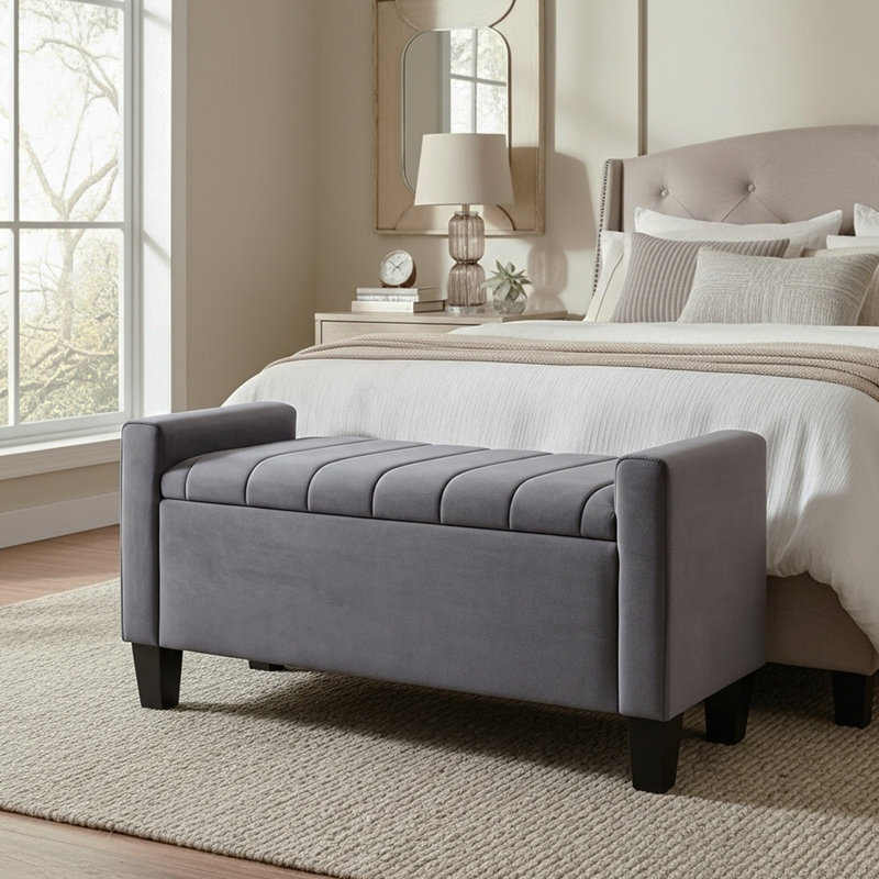 Jade Upholstered Ottoman Storage Bench, Grey