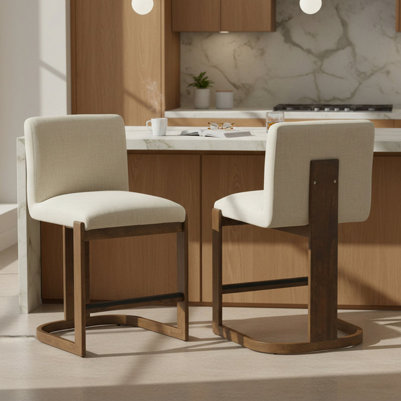 Ensemble de 2 tabourets de bar modernes, Beige
