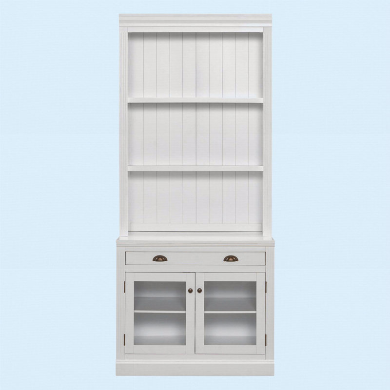 83.4" Tall Bookshelf, Modern Bookcase With 2 Glass Doors And 1 Drawer, Storage Bookcase With Open Shelves, White