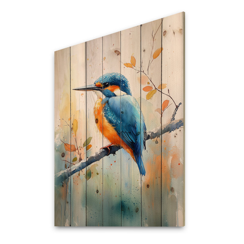 Très grand martin-pêcheur à la ferme - Décoration murale en bois d'oiseau - Sur bois de pin naturel