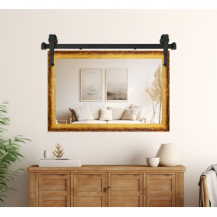 Miroir rustique moderne avec rail de porte de grange en acier
