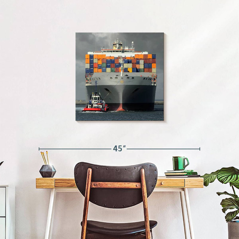 Cargo Ship and Boat sur impression sur toile, H 24 po x l 24 po x P 1,25 po