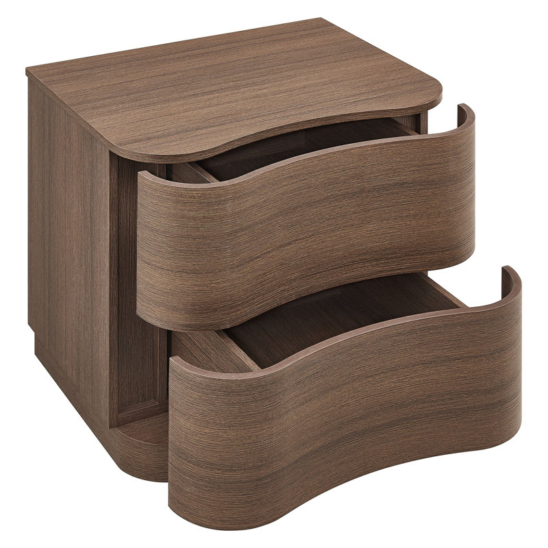 Mirae 2-Drawer Curved Nightstand, Brushed Brown Oak