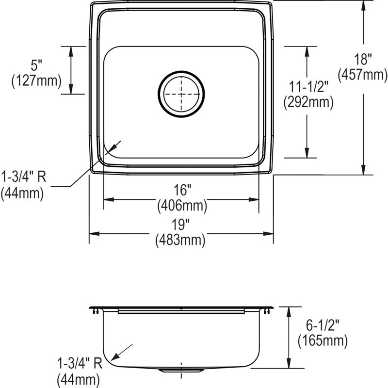 Évier de cuisine à montage sur plan L 19 po x l 18 po Lustertone, 2 trous