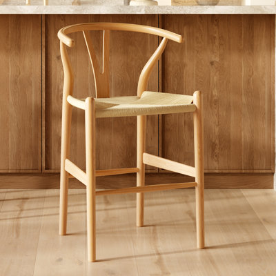  Tabouret de comptoir en bois massif avec assise tissée