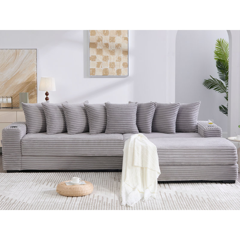 L-Shaped Reversible Sectional Sofa, Gray Corduroy
