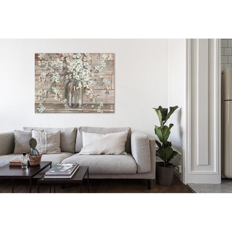 Blossoms In A Mason Jar: Tauppe - Wrapped Canvas Print, 91 cm H x 122 cm W