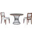 Ensemble de salle à manger rond de 107 cm (42 po) en placage chêne massif aspect bois, avec 2 chaises en noyer et piètement en fer de style industriel. Mobilier de cuisine 3 pièces : table, chaises rembourrées et piètement de bureau.