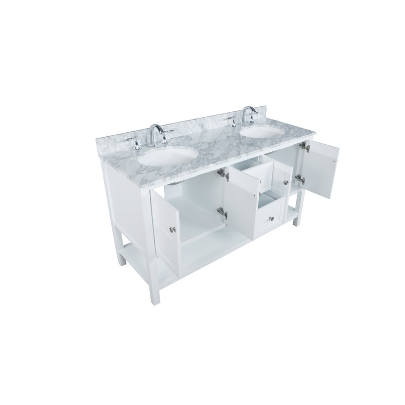 Ensemble de meuble-lavabo double 60 po Amyra Hoefer, Blanc