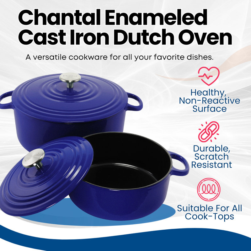 Chantal Cast Iron Round Dutch Oven, Cobalt, 7 Qt