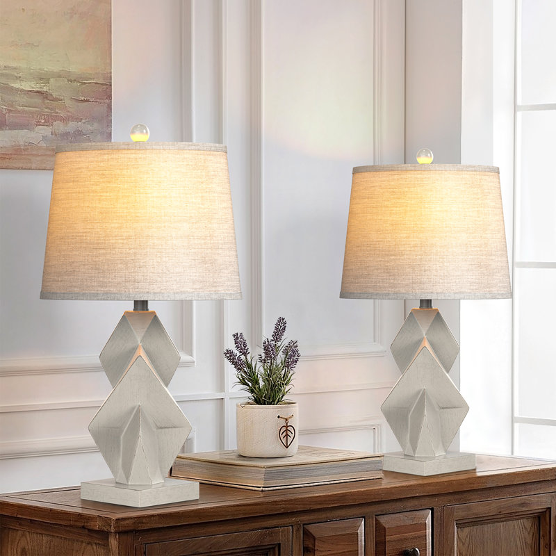24.5'' Resin Modern Glam Table Lamp Set With Usb, Gray
