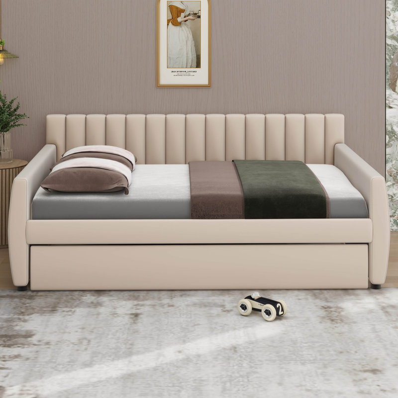 Hsieh Full Size Upholstered Daybed With Trundle, Beige
