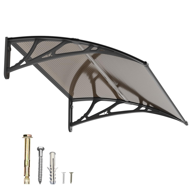 Door & Window Canopy Awning UV-Resistant Outdoor Shelter for Front Door, Porch & Patio, Rain Snow Protection, Brown/Black
