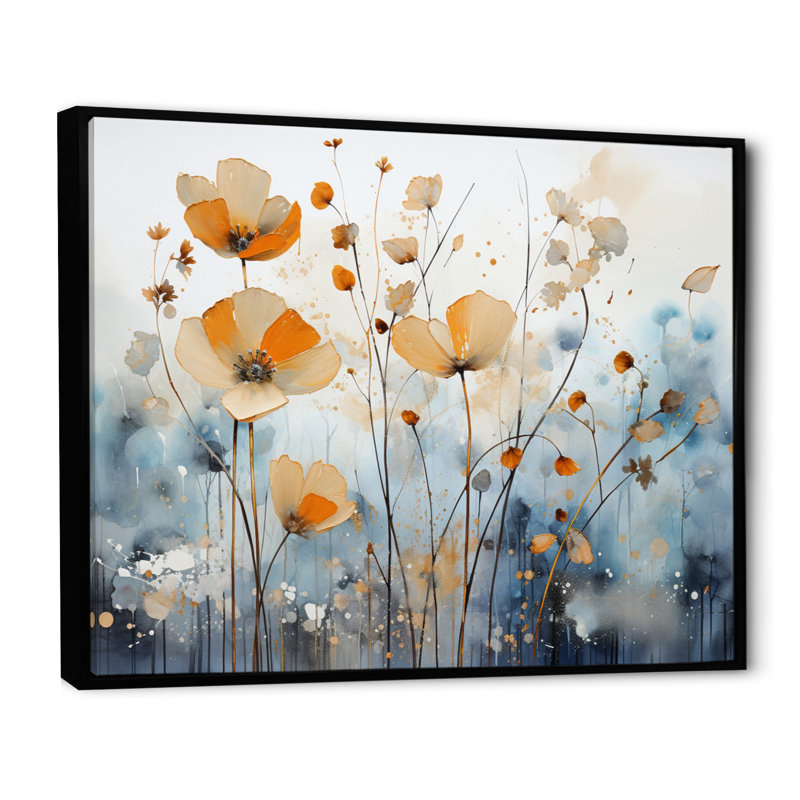 Art sur toile, "Orange Mute Botanicals II", Cadre flottant noir, H 12 po x l 20 po x P 1 po