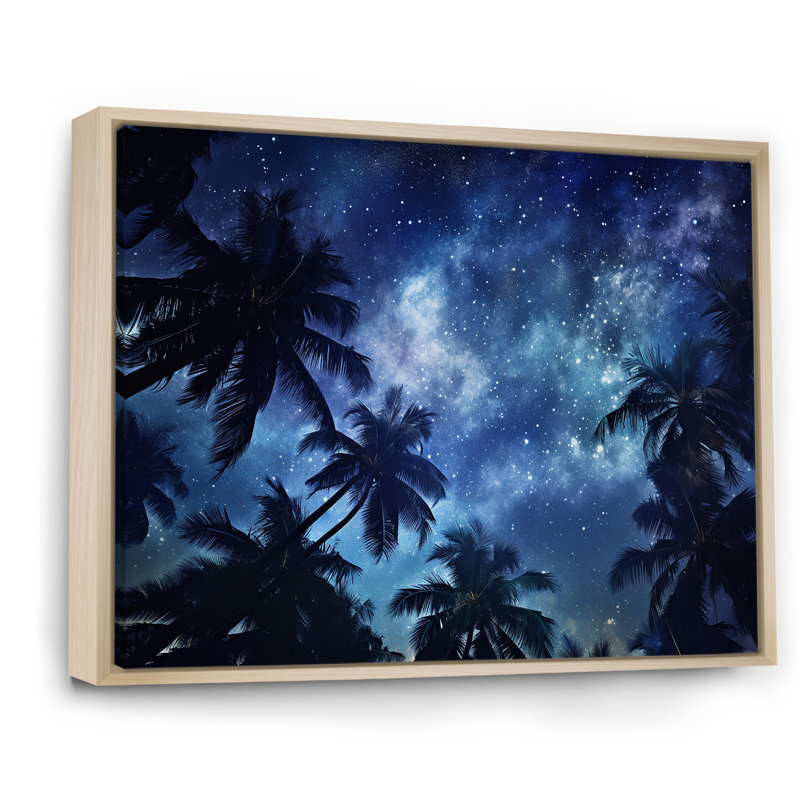 «Sapphire Magical Palm Tree Night I», reproduction sur toile, H 30 po x l 40 po x P 1,5 po, Cadre naturel flottant
