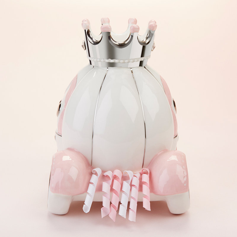 White and Pink Ceramic Princess Carriage Piggy Bank